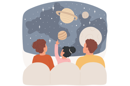 Illustration of students observing planetarium 