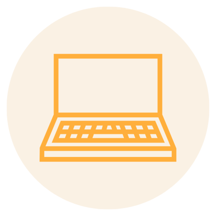 Yellow circle with laptop icon in the middle